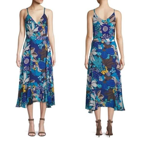 Trina Turk Found In Translation Kaciee Wrap Midi Dress Blue Multi Size 6-8 M - Picture 12 of 12